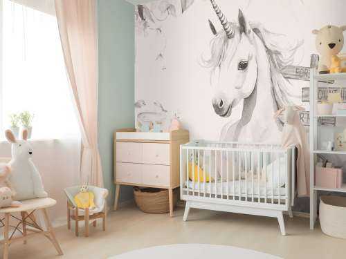 Baby-enhjørning med planter beige