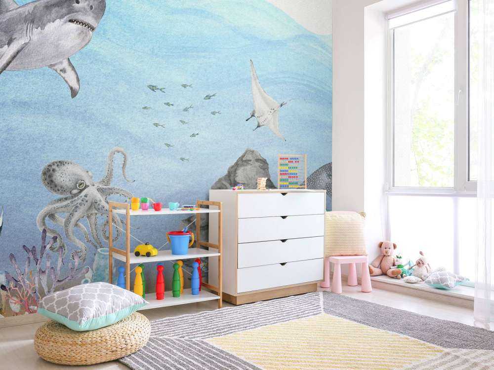 Undervattensvärld med hajar