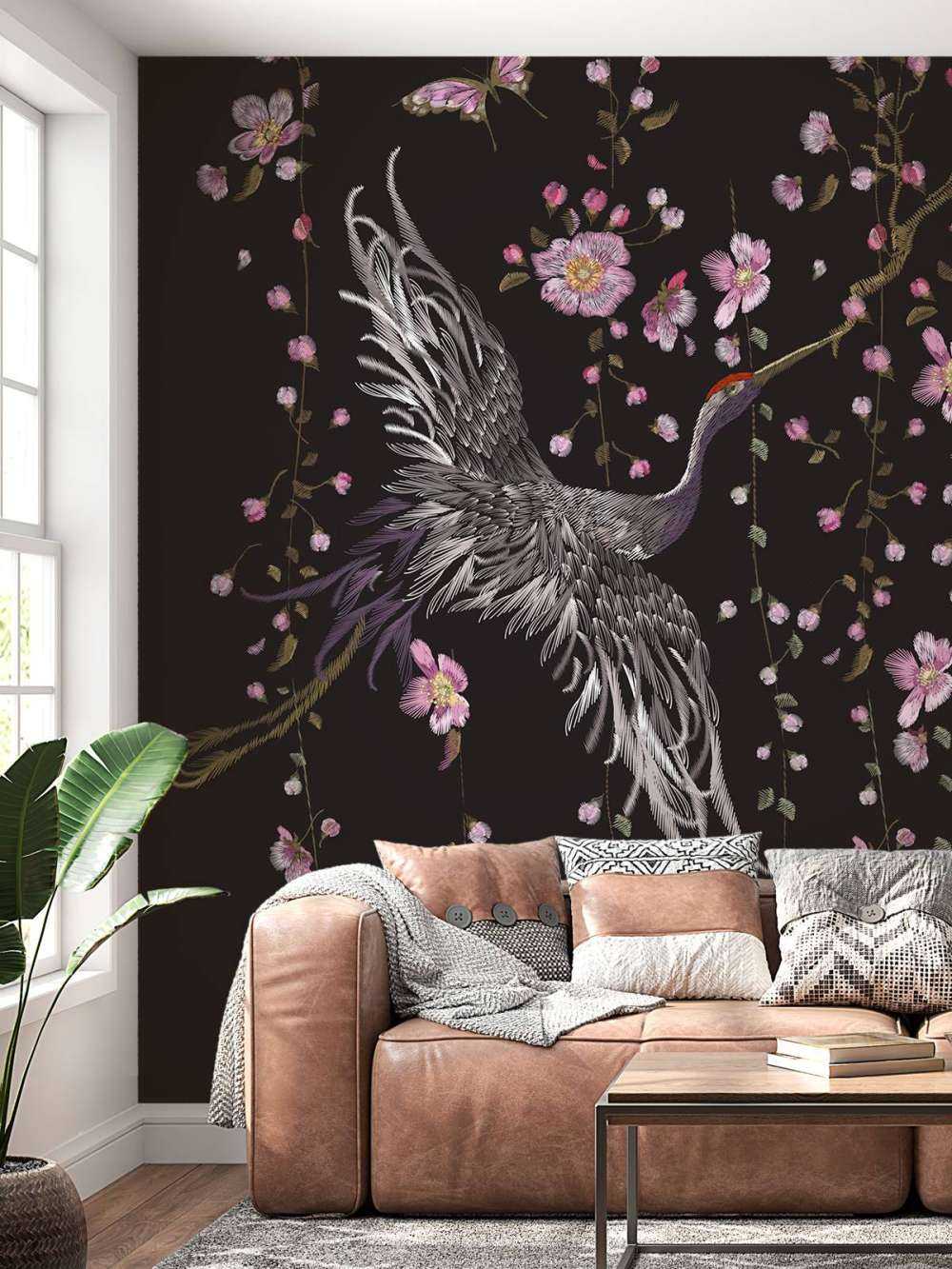 Tranor med rosa blommor