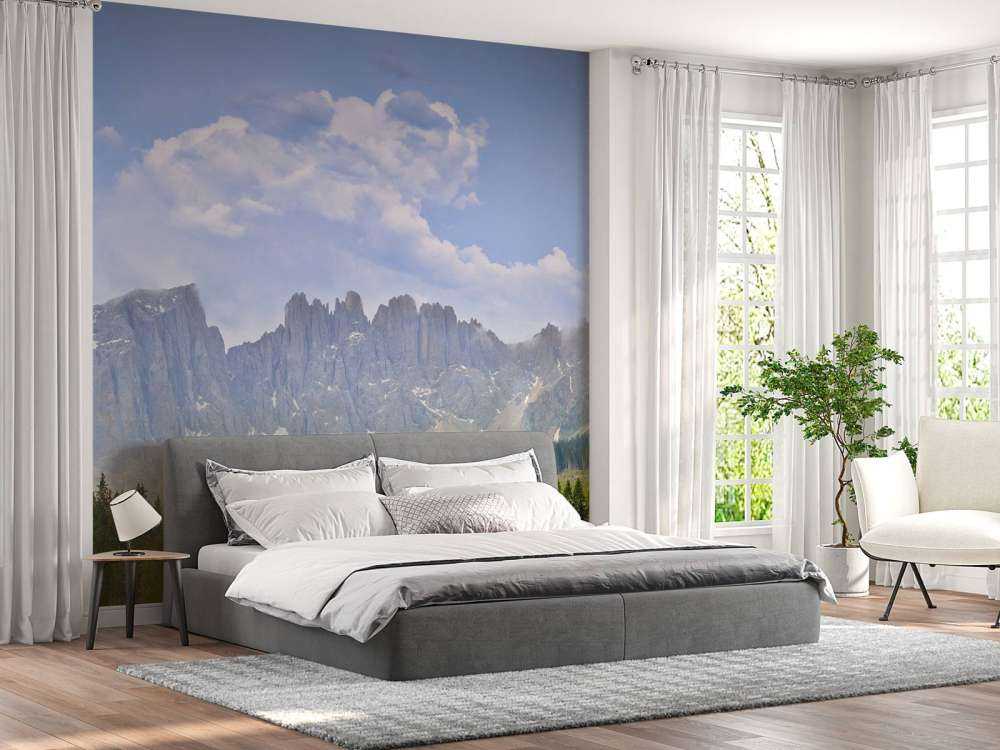 Berg med träd och moln