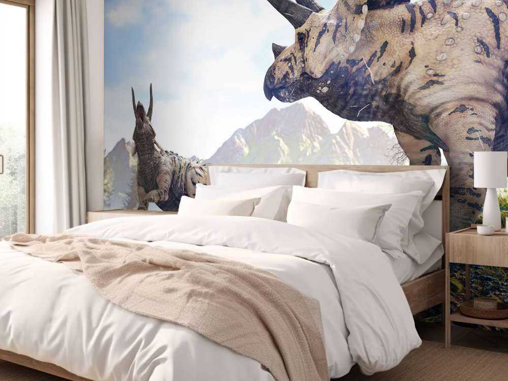 Dinosaurier som vandrar genom naturen