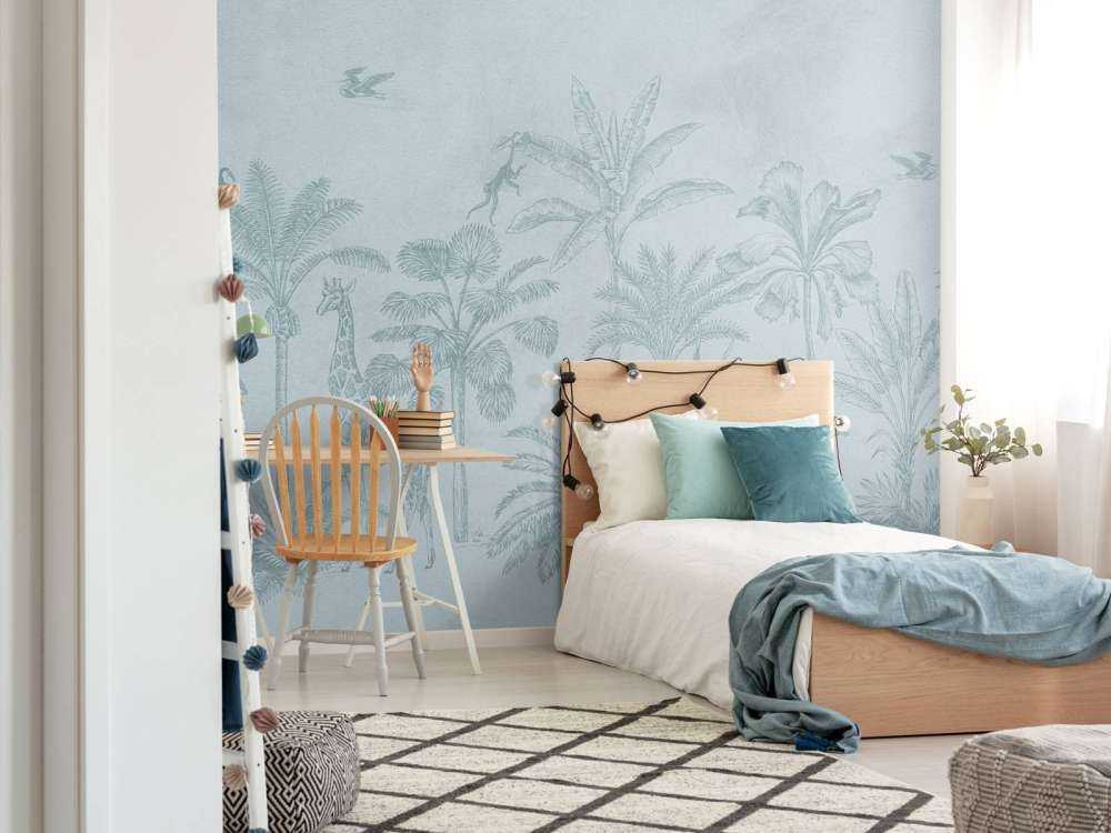 Tropiska djur djungel blå