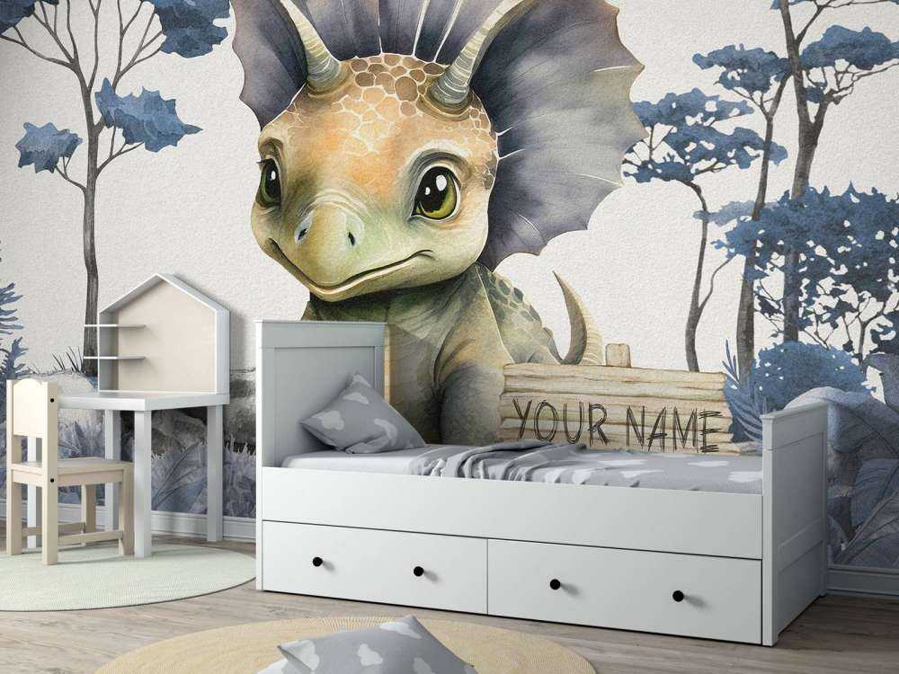 Baby triceratops i den blåa djungeln