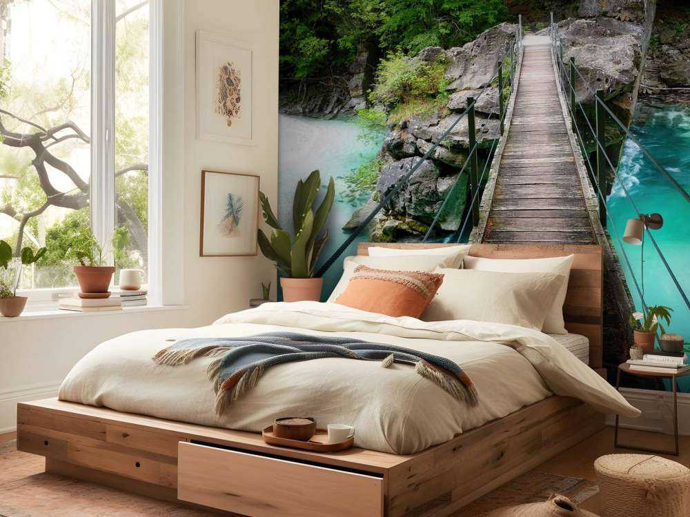 Bro over vakker blå elv