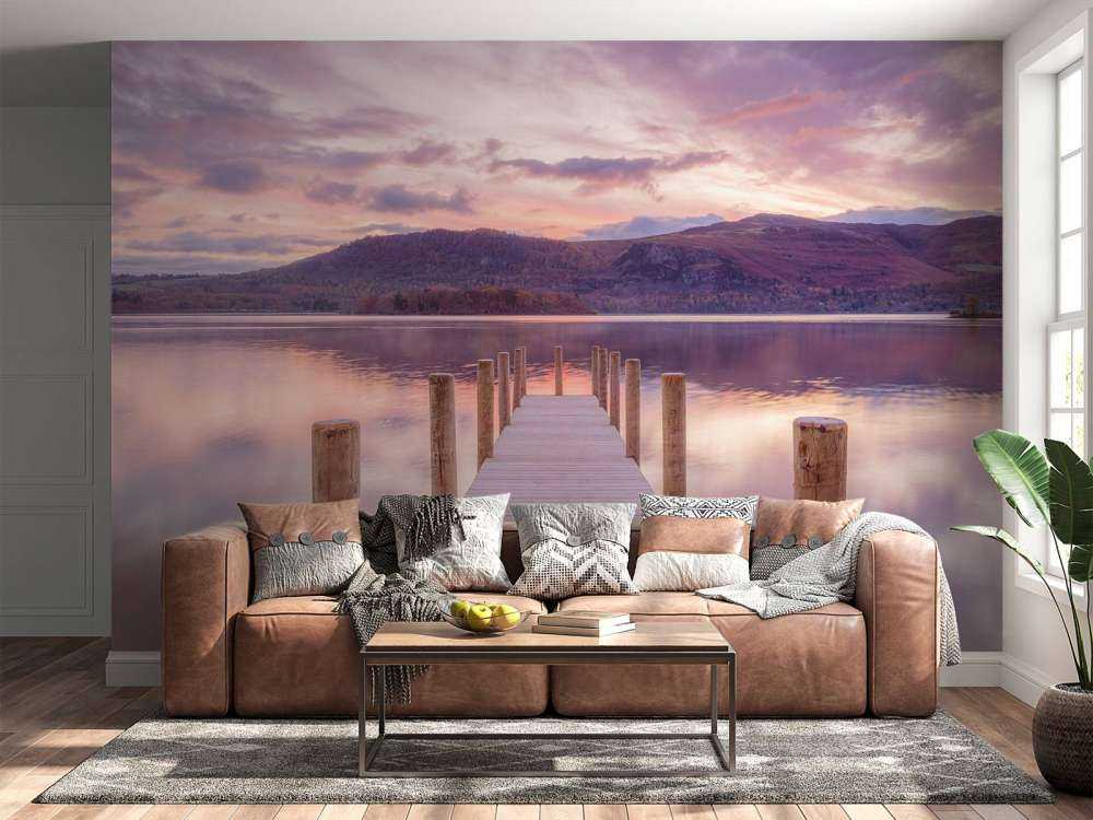 Trebrygge ved solnedgang