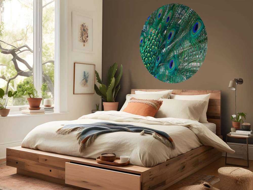 Farget fjærdrakt av en påfugl