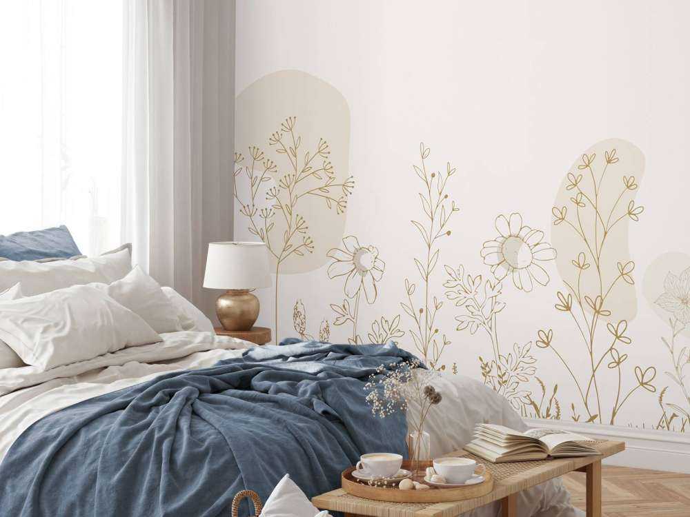 Blomsterfelt høyt beige og naturfarger