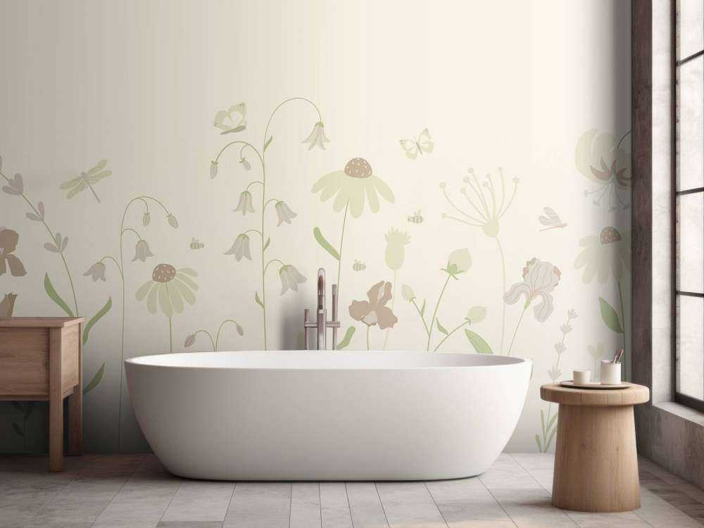 Blomsterfelt høyt med sommerfugler sand med gammelrosa