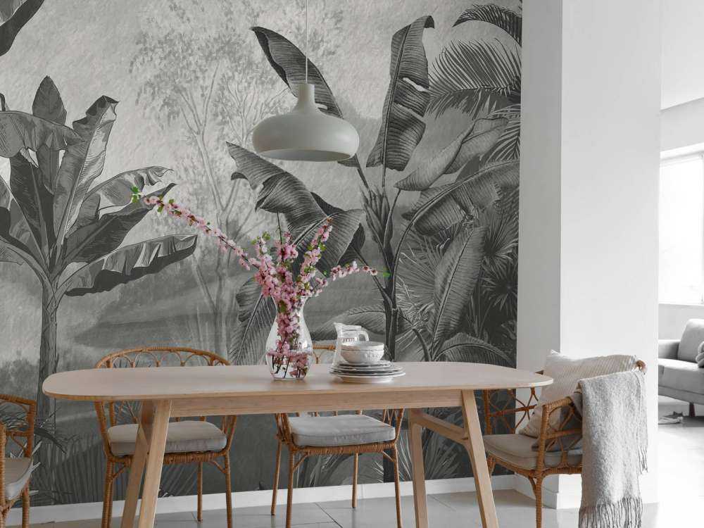 Banantrær i svart og hvitt