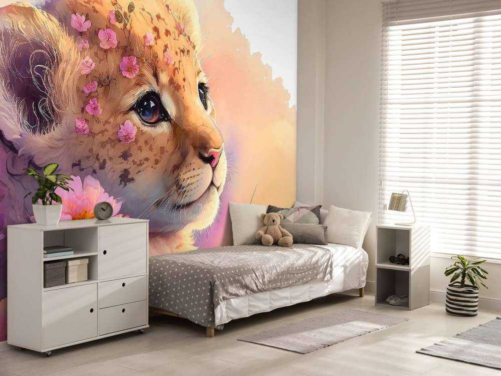 Drømmende valp mellom blomstene