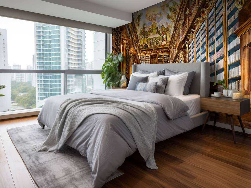 Historisk bibliotek i varmt tre