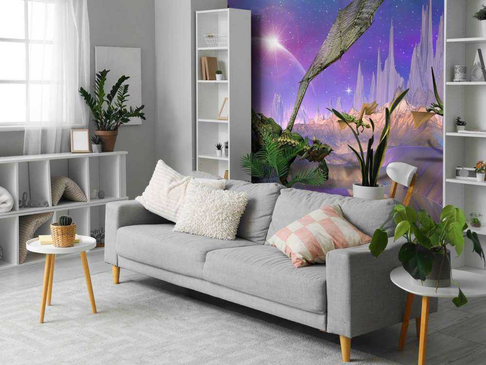 Drager i et fantasilandskap Kjempe mot