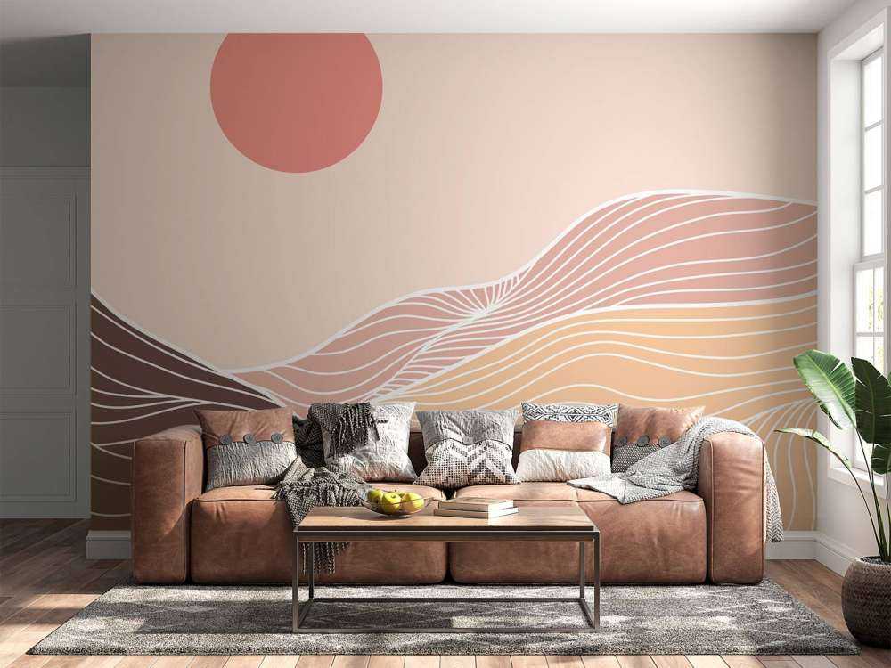 Lineart fjell med solen