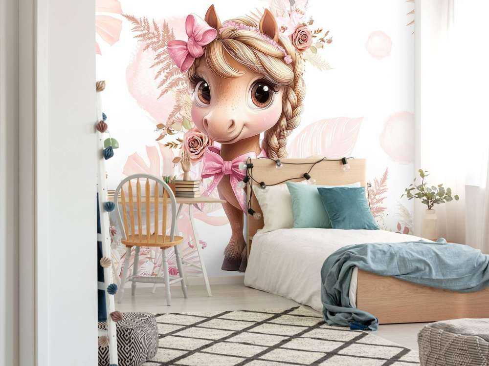 Elegant ponny med rosa rosett