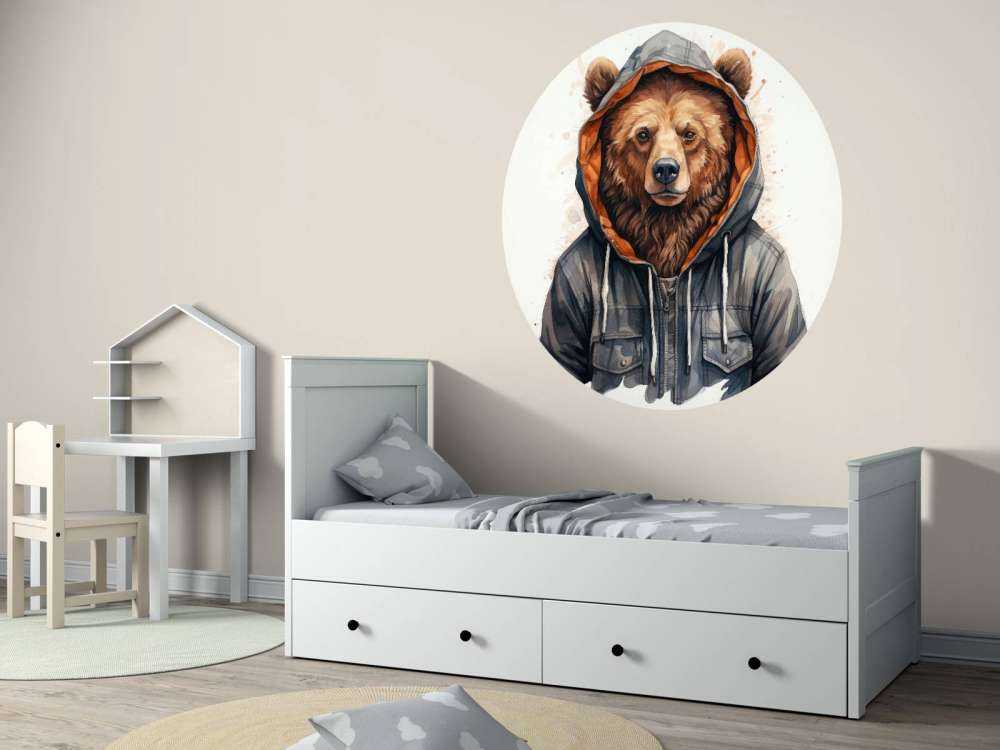 Akvarell tecknad grizzlybjörn i en huvtröja
