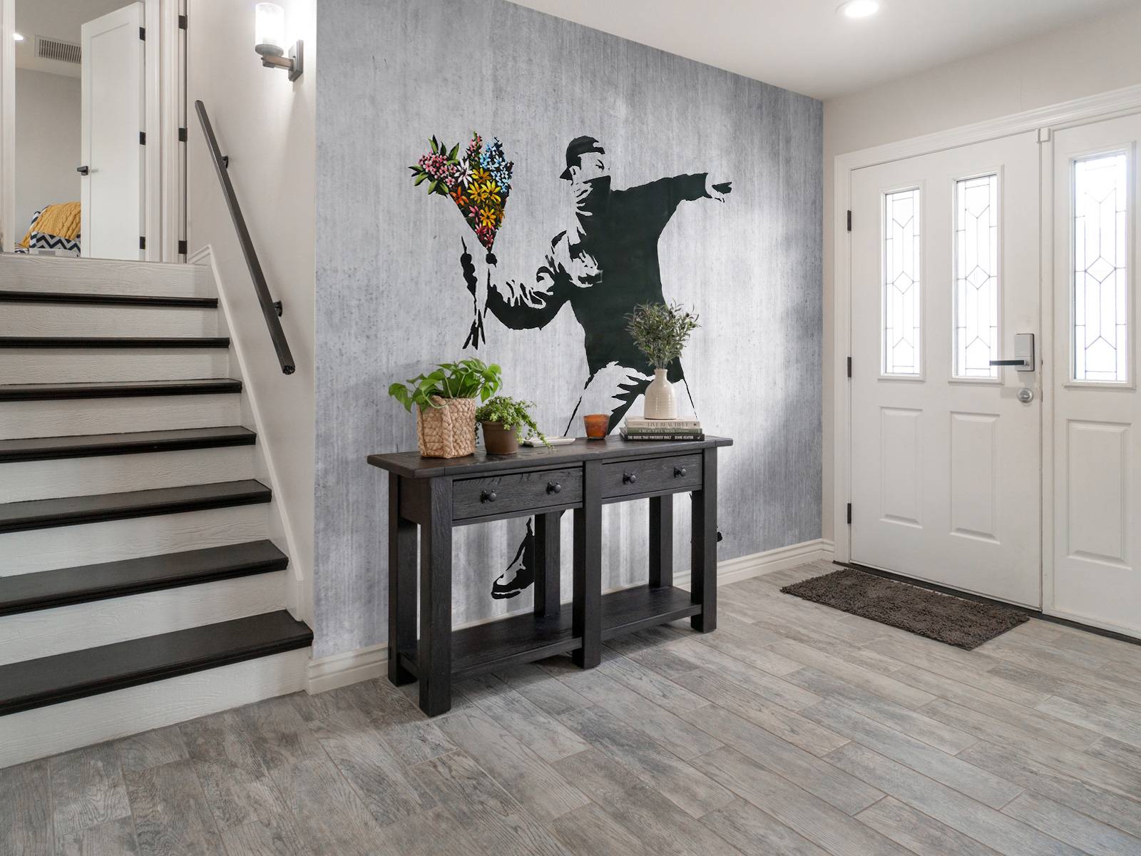 Banksy - Flower thrower, grey concrete