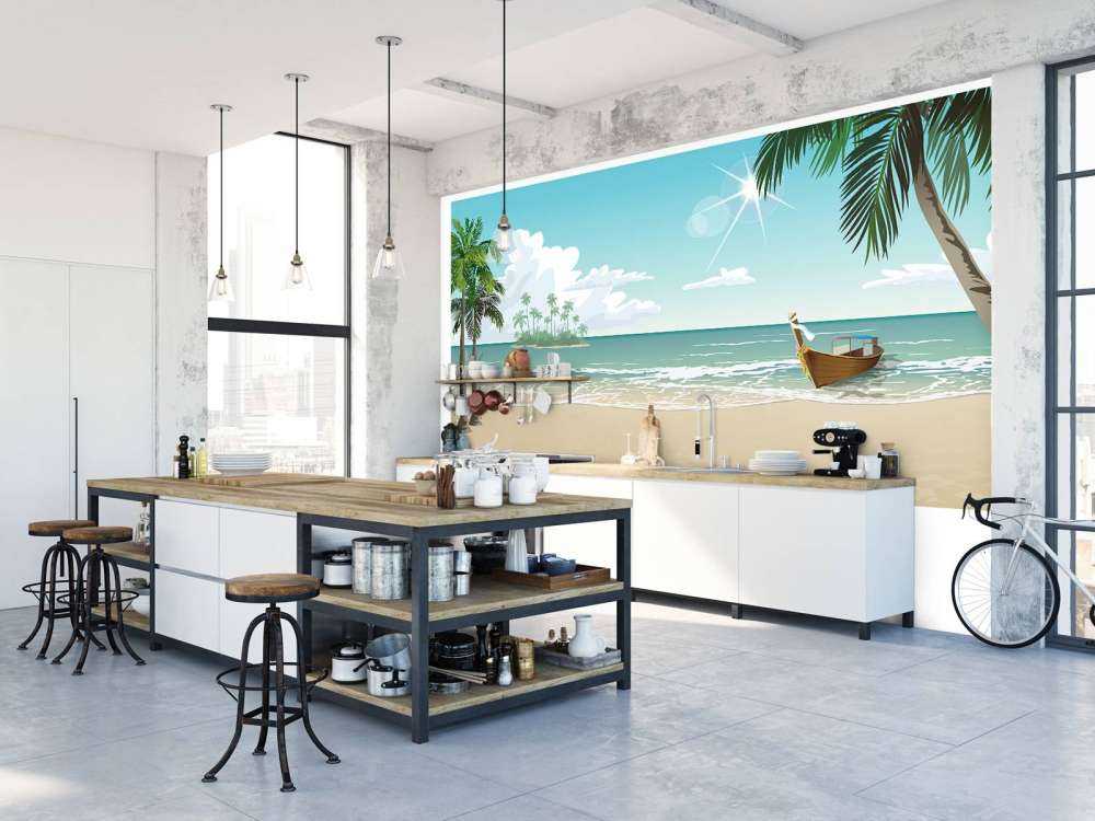 Blå solig strand