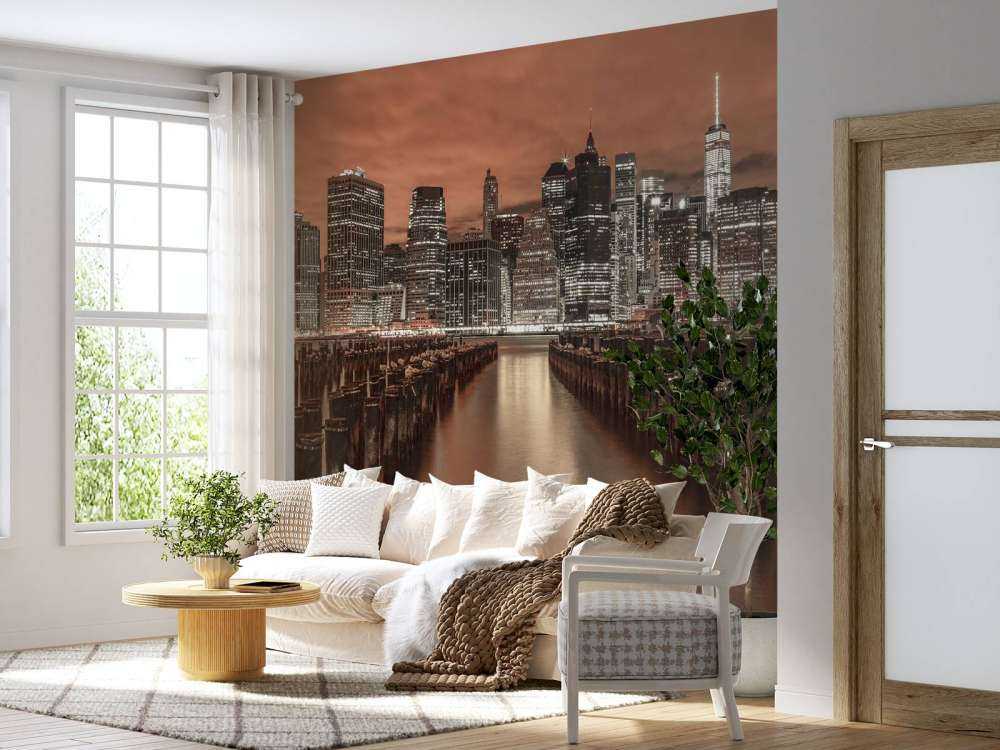 Manhattans skyline med vågbrytare