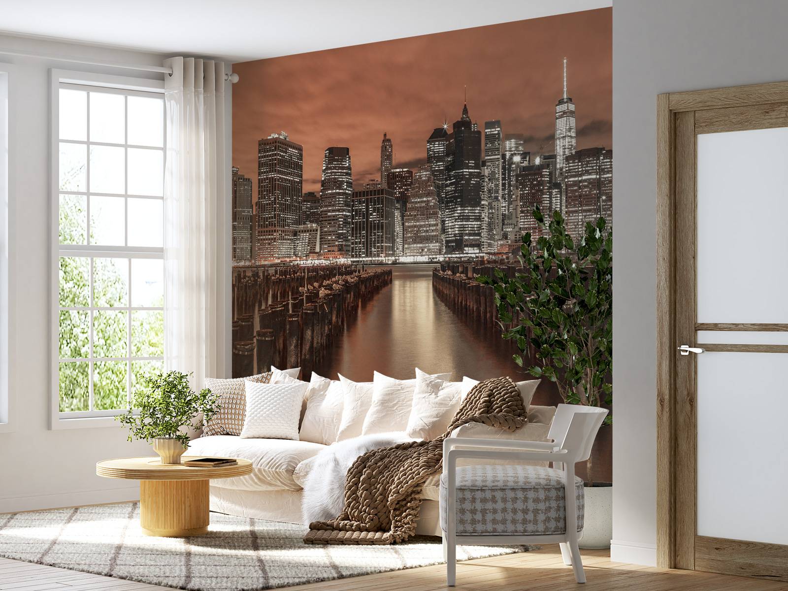 Manhattans skyline med vågbrytare