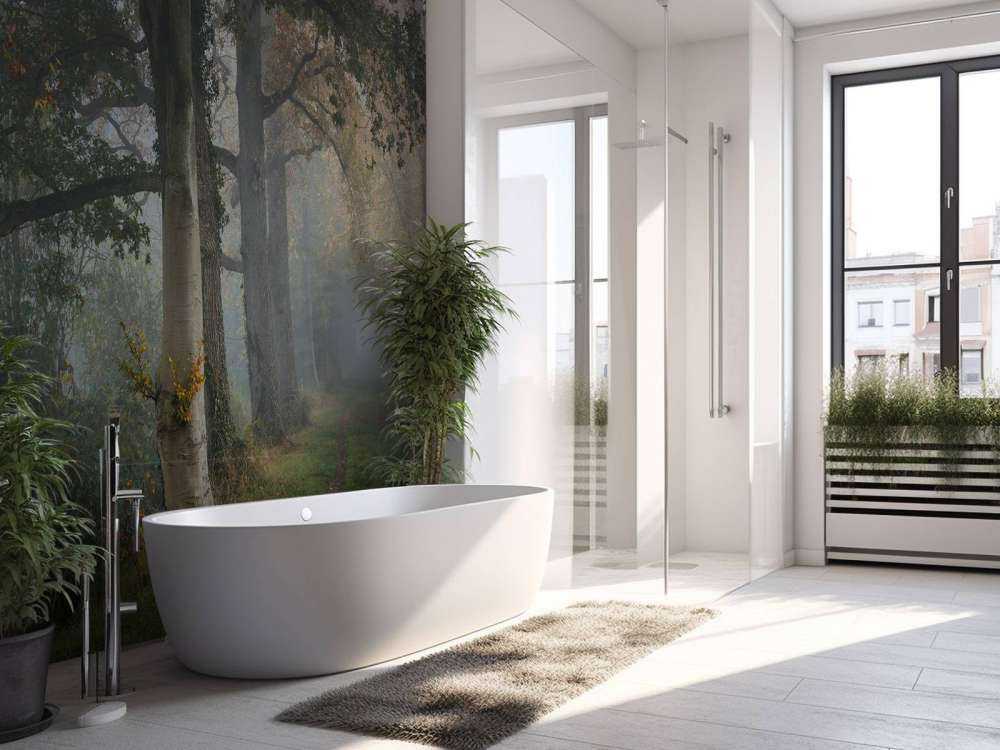 Körfält med träd i dimman