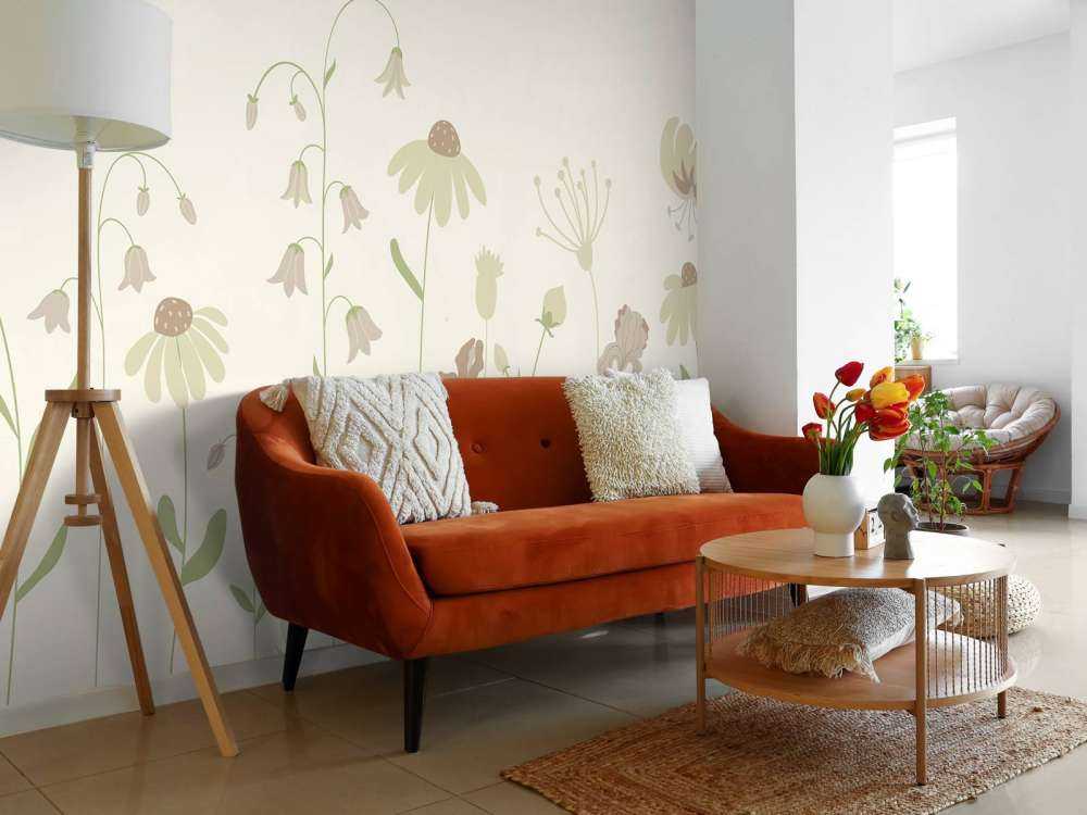 Blomsterfält hög beige med gammelrosa