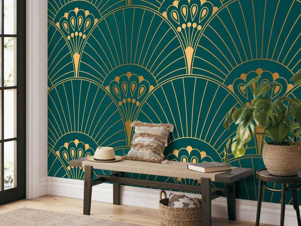Art deco-fläkt i teal