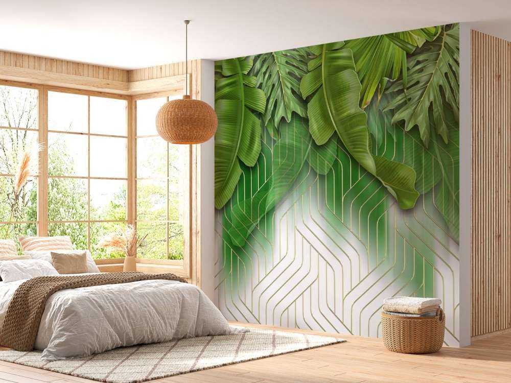 Gyldne linjer effekt med grønne blade