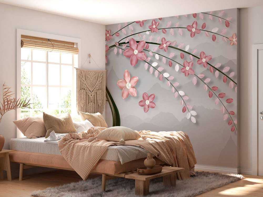 3D træ med lyserøde blomster