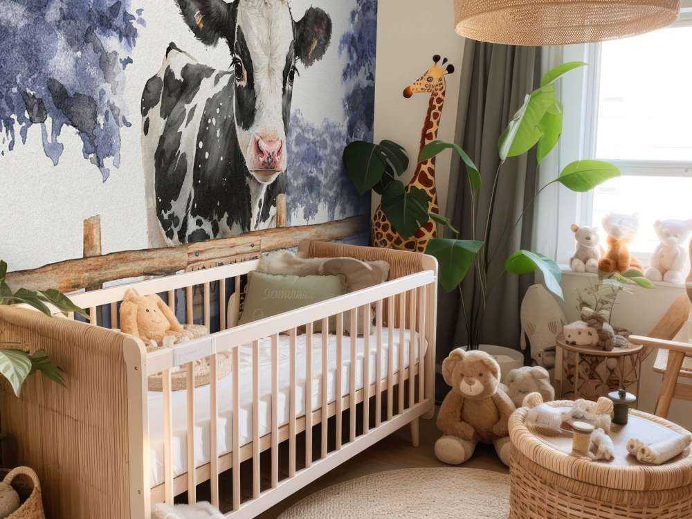 Ung ko på en blå eng