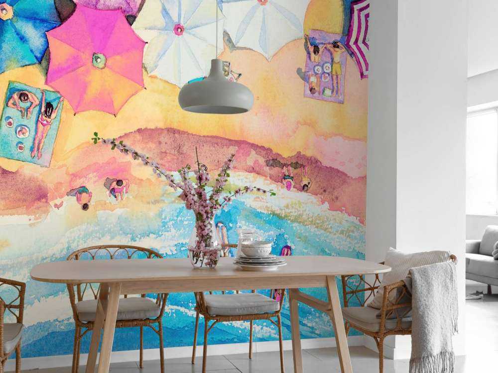 Strand med parasoller