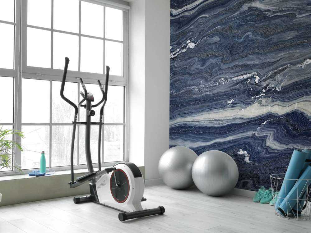 Blå med hvid marmor
