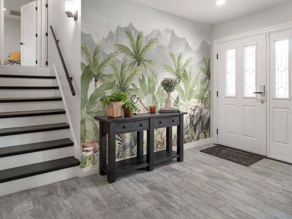 Bjerglandskab med dyr i farve