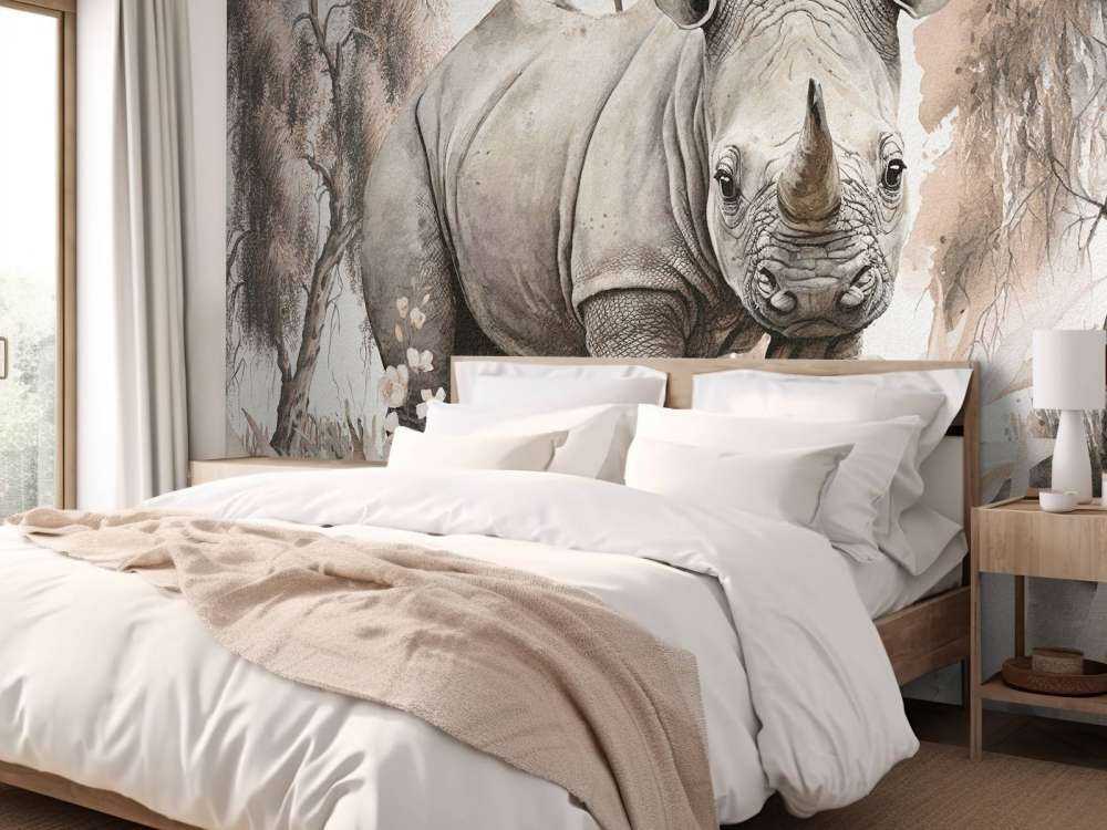 Baby næsehorn på savannen taupe