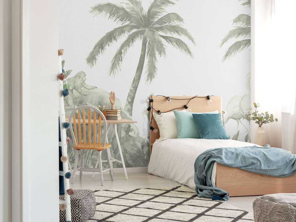 Aber og flamingoer i grønt