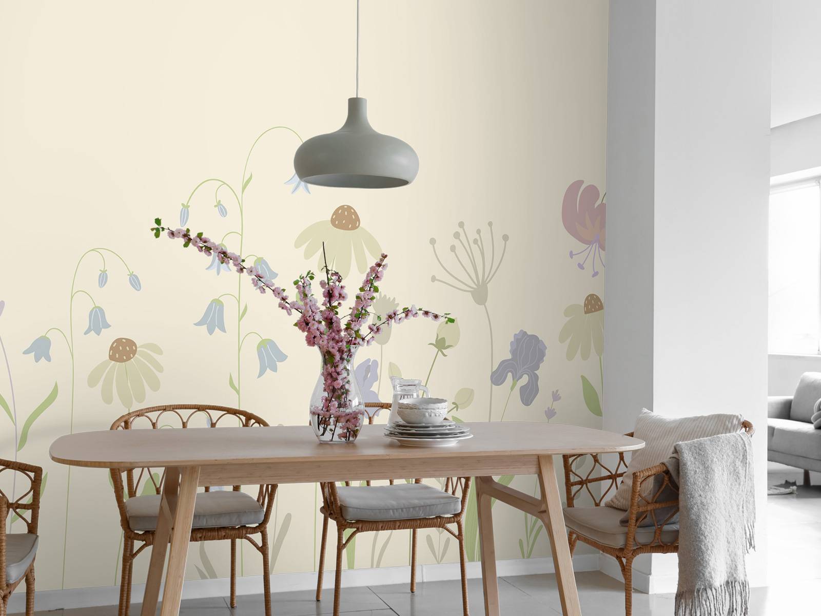 Blomstermark høj sand, gammelrosa, grøn og lilla