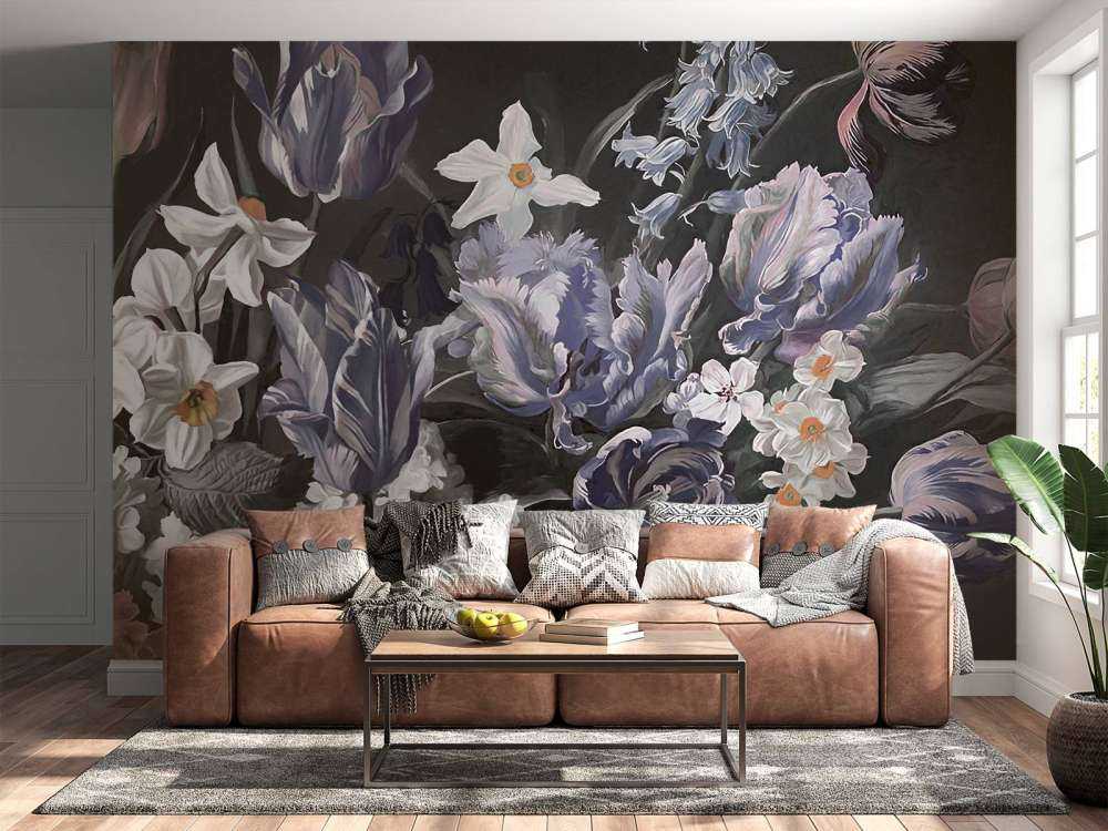 Bukett med pioner i flere farger