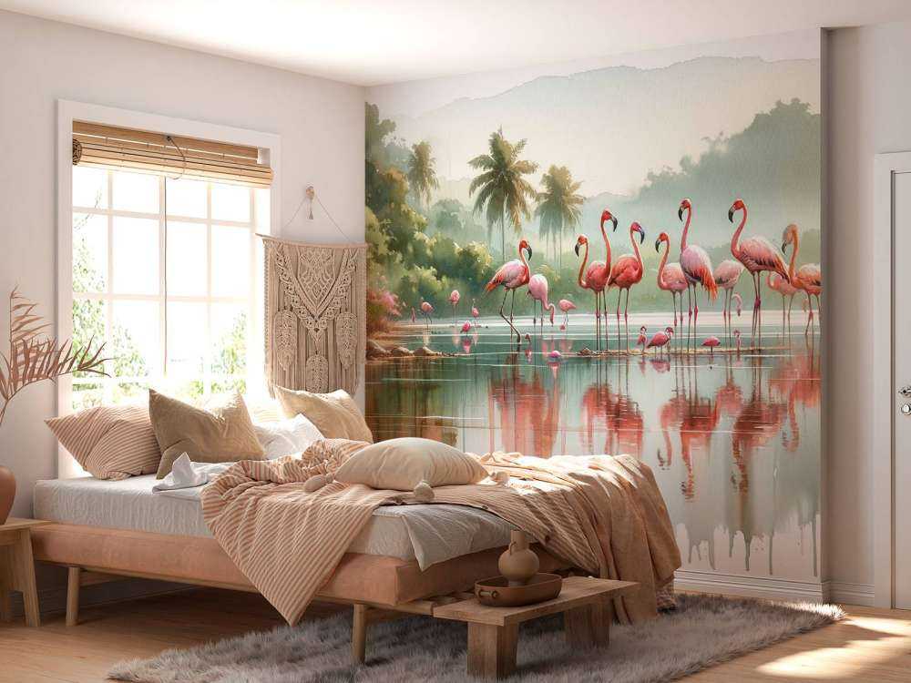 Morgenspeilinger av flamingoer