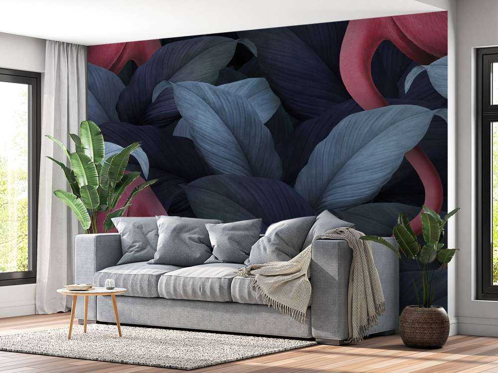 Flamingoer med blader