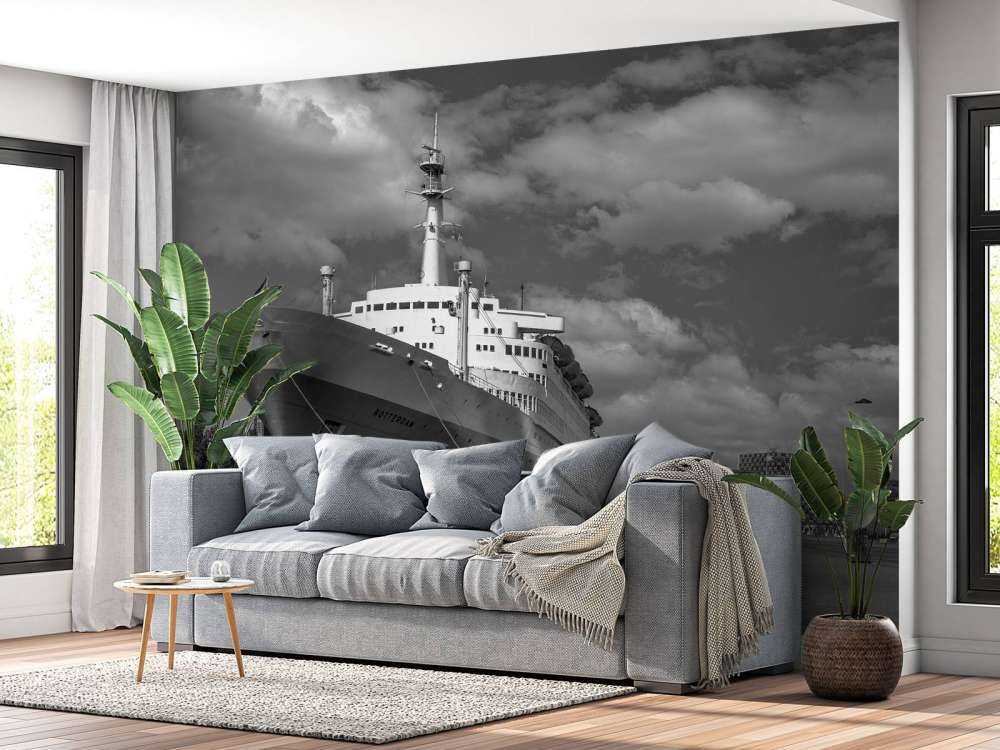 Tidligere dampskip SS Rotterdam i svart og hvitt 