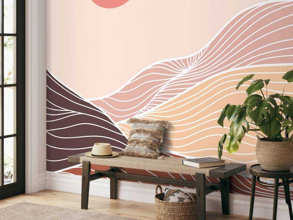 Lineart fjell med solen