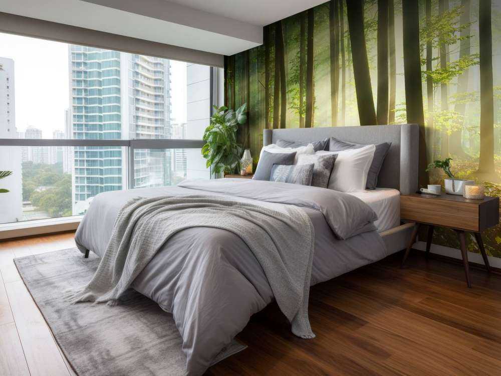 Morgensol blant trærne