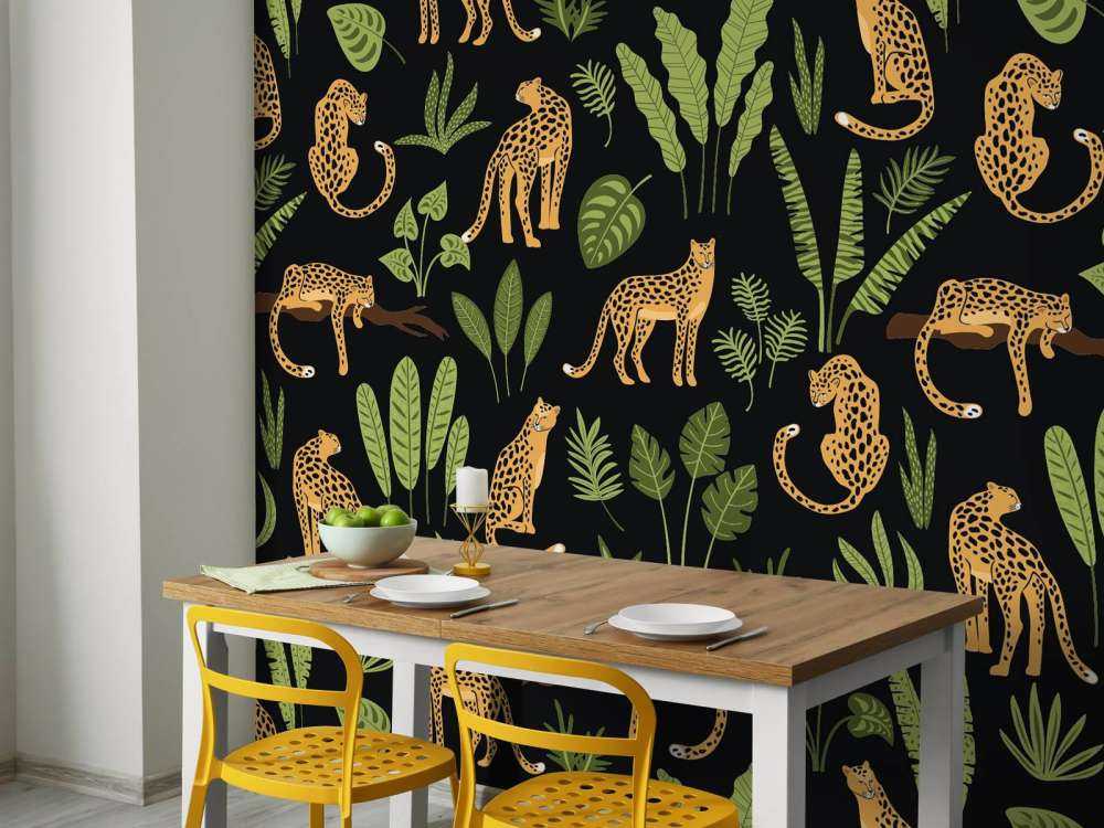 Leopardmønster på svart tapet