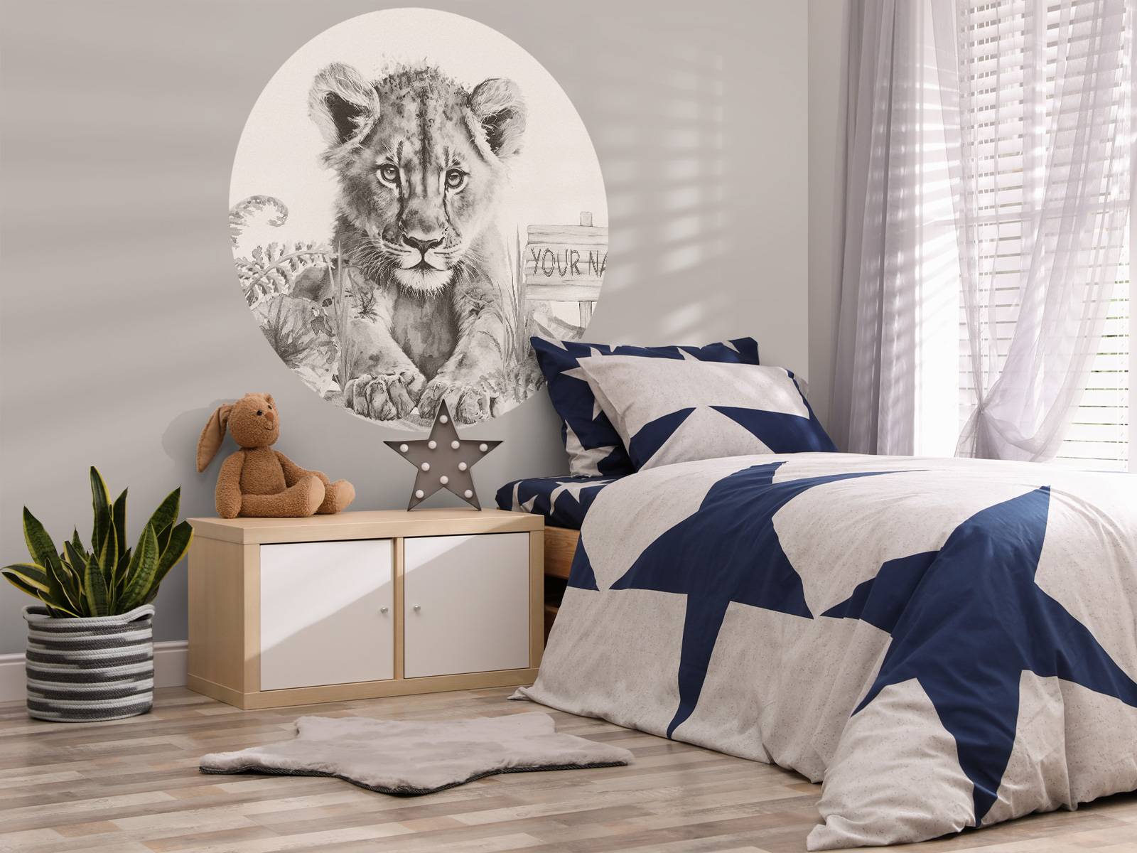 Fotobehang - Løveunge i jungelen beige - Tapet.com, image size:1600x1200