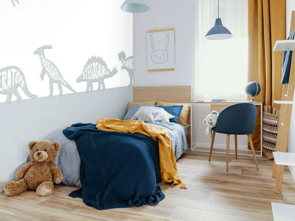 Dinos med tekst i blått