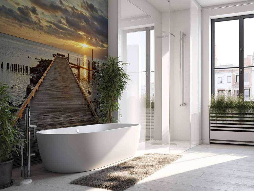 Trebrygge med soloppgang