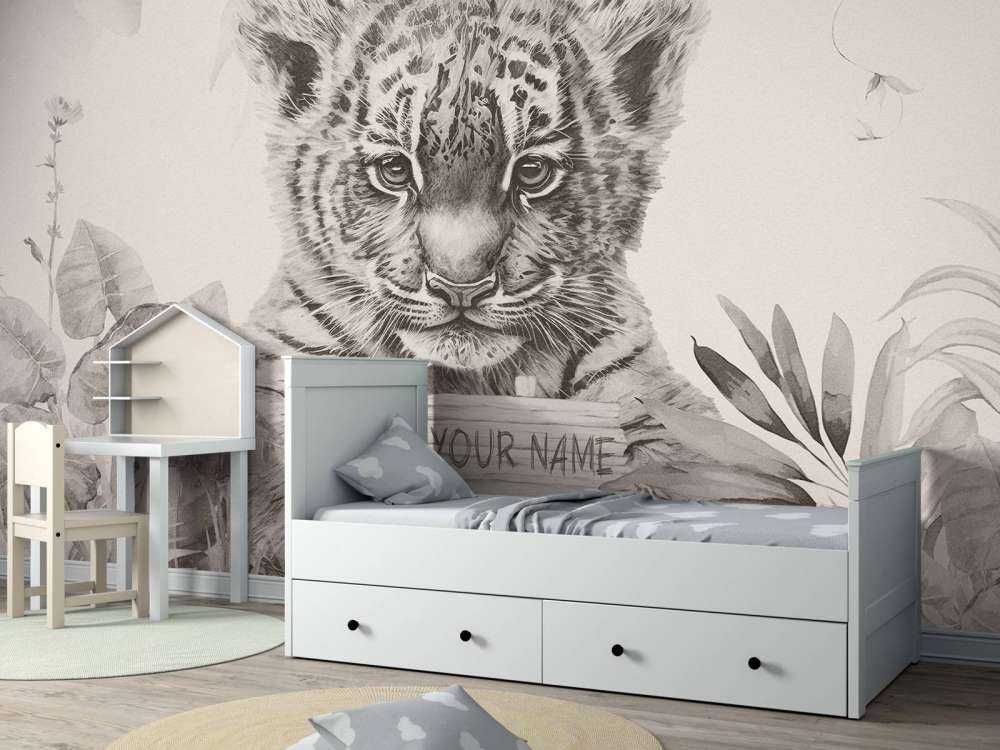 Søt tiger med planter beige