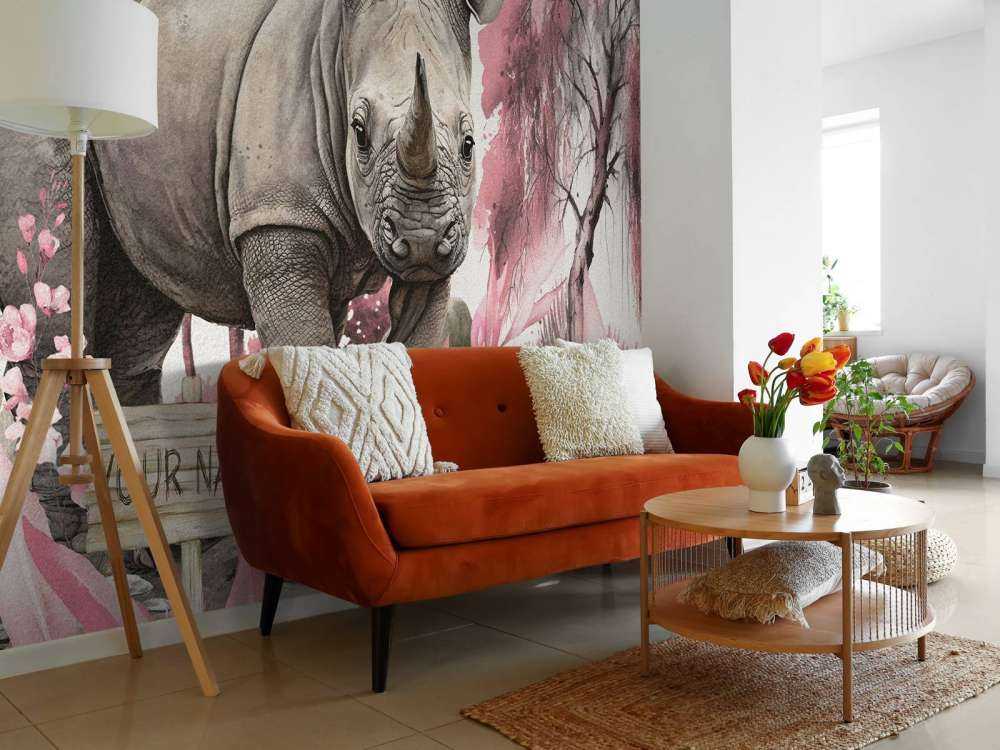 Neshornunge på savannen rosa