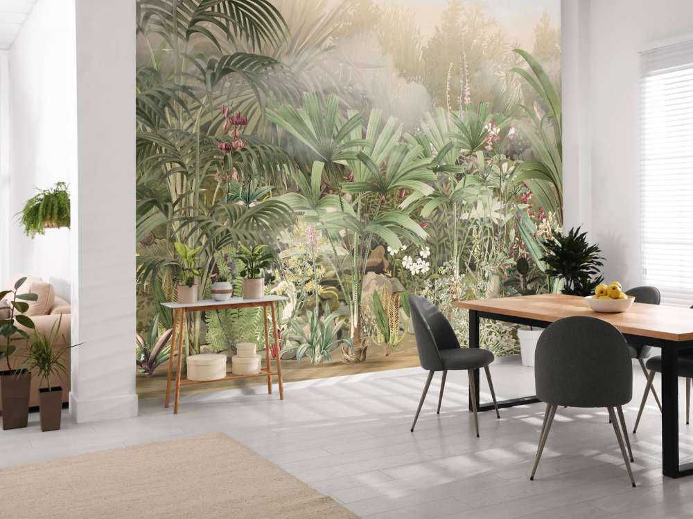 Morgen i den tropiske hagen grønn