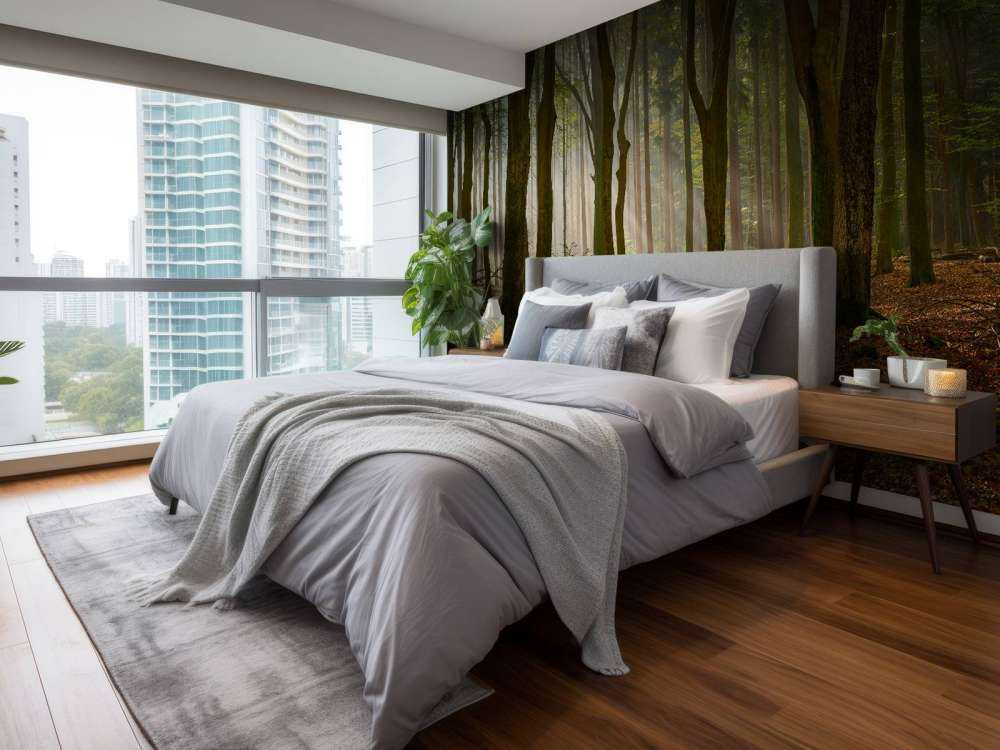 Solstråler på sti gjennom skogen