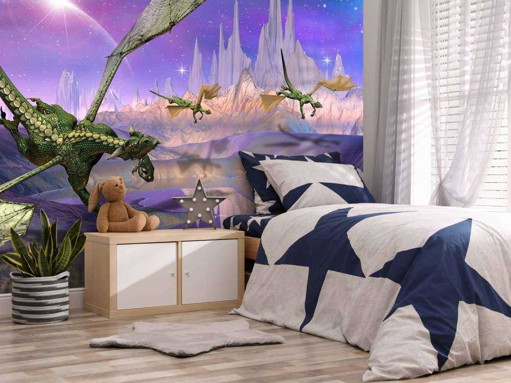 Drakar i ett fantasilandskap